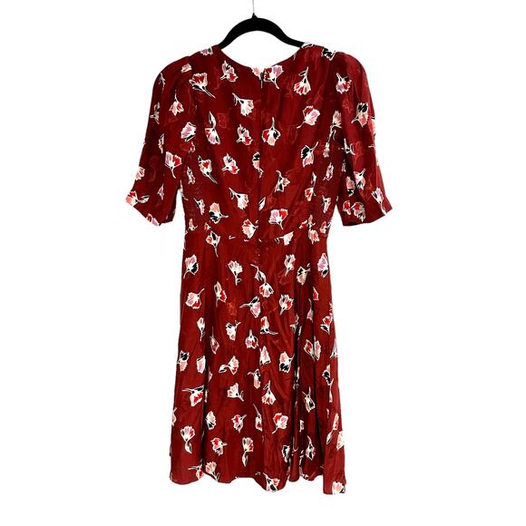 Rebecca Taylor Paintbrush Floral Silk Blend Dress Cabernet Combo - Picture 3 of 11